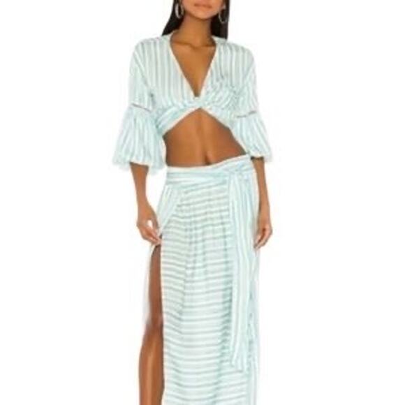 New AGUA BENDITA Amaia Maxi Skirt and Top set in Blue Stripe Pool Sz M - Picture 1 of 15